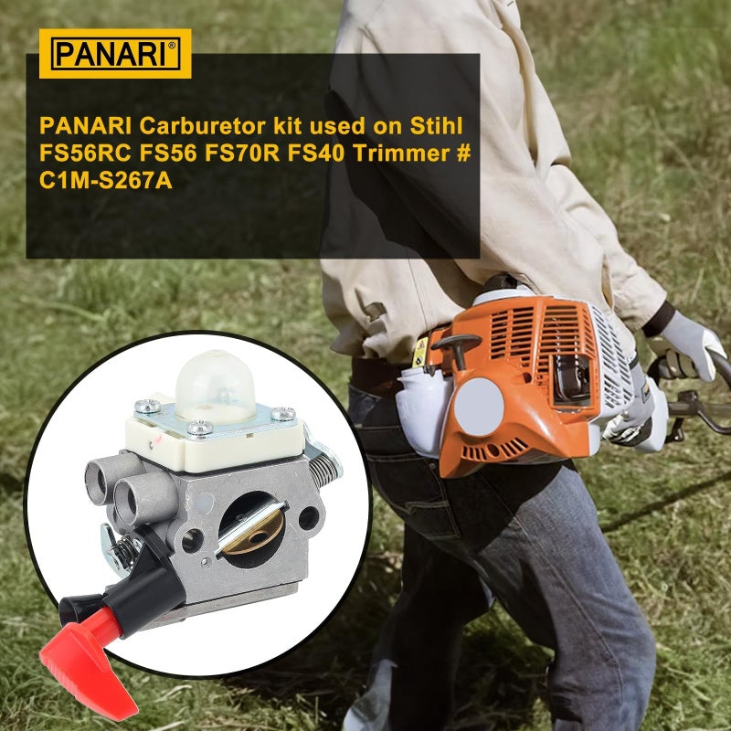 Panari FS56RC Carburetor Kit for Stihl FS 56 RC FS70R FS56 FS70 FS40 FS56C FC70 HT56C KM56 FC56 FS50 FS70C HT56 KN56 KM56C Trimmer Replaces C1M-S267A 4144 120 0608 41441200608 - Image 2